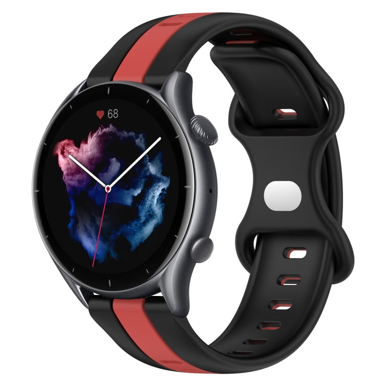 For Amazfit GTR 3 22mm Butterfly Buckle Two-Color Silicone Watch Band(Black+Red)