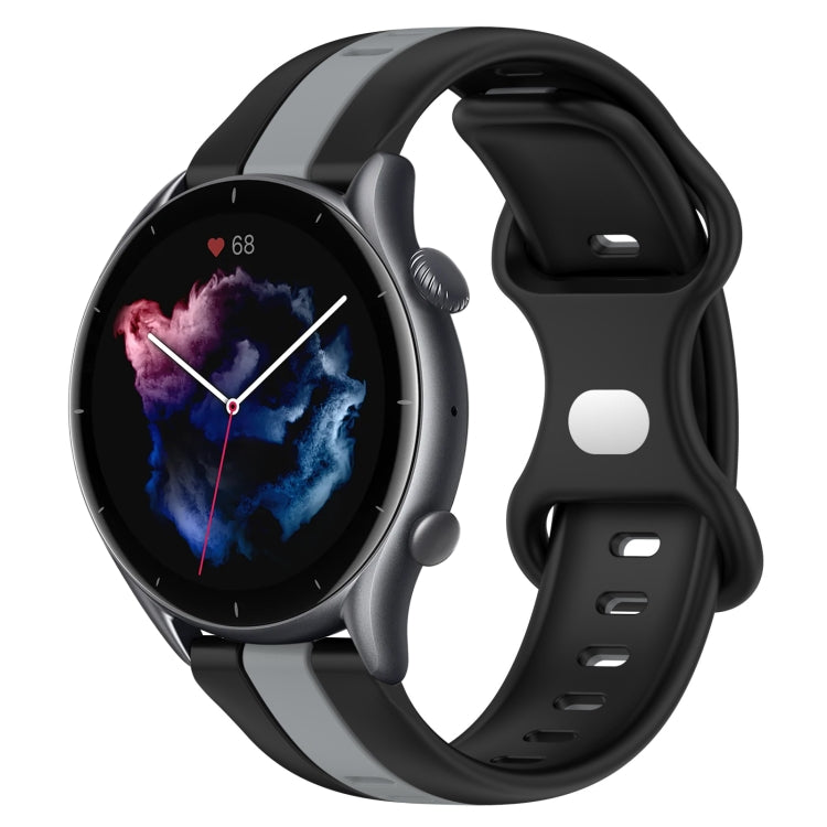 For Amazfit GTR 3 22mm Butterfly Buckle Two-Color Silicone Watch Band(Black+Grey)