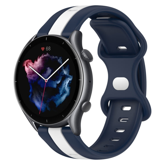 For Amazfit GTR 3 22mm Butterfly Buckle Two-Color Silicone Watch Band(White+Blue)