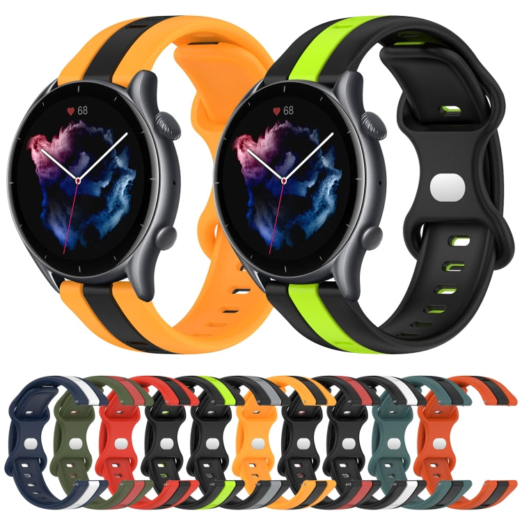 For Amazfit GTR 3 22mm Butterfly Buckle Two-Color Silicone Watch Band(White+Blue)