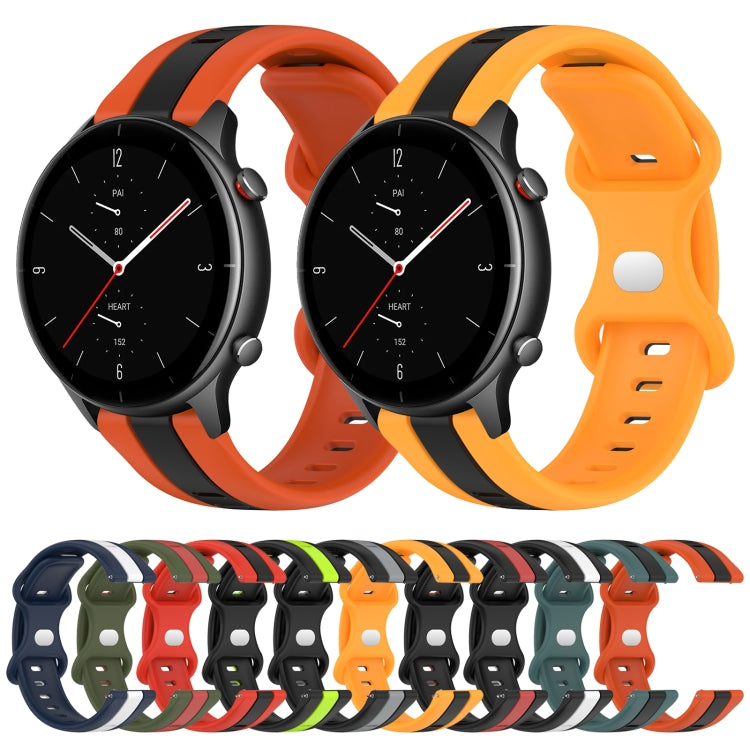 For Amazfit GTR 2e 22mm Butterfly Buckle Two-Color Silicone Watch Band(Orange+Black)