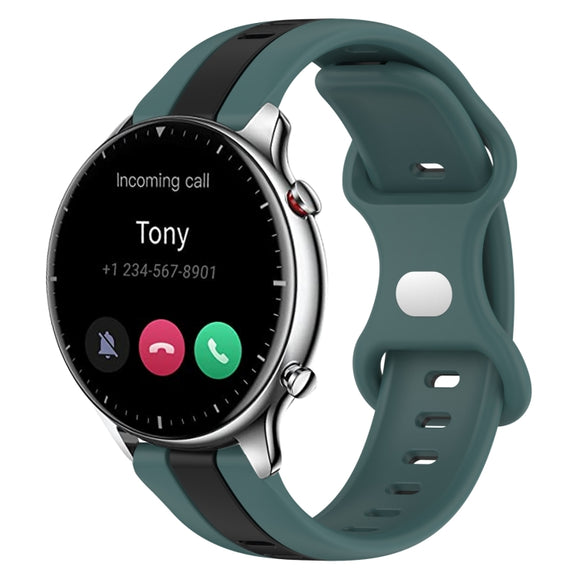 For Amazfit GTR 2 22mm Butterfly Buckle Two-Color Silicone Watch Band(Green+Black)