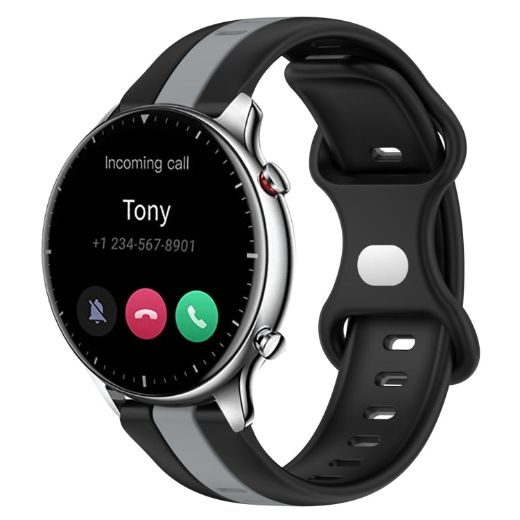 For Amazfit GTR 2 22mm Butterfly Buckle Two-Color Silicone Watch Band(Black+Grey)