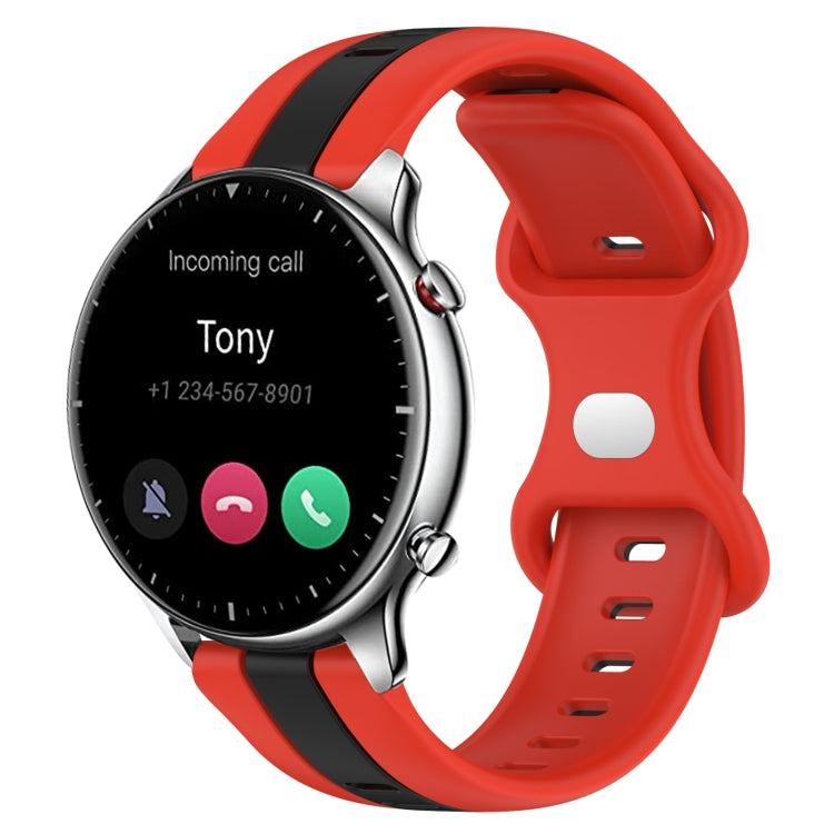 For Amazfit GTR 2 22mm Butterfly Buckle Two-Color Silicone Watch Band(Red+Black)