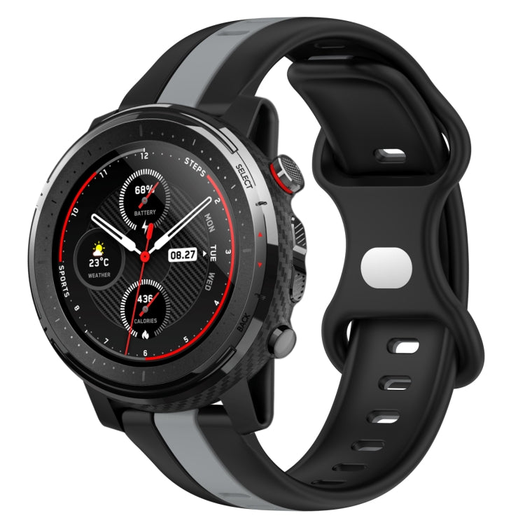 For Amazfit 3 22mm Butterfly Buckle Two-Color Silicone Watch Band(Black+Grey)