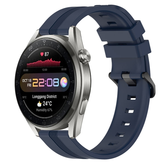 For Huawei Watch 3 22mm Concave Striped Slicone Watch Band(Navy Blue)