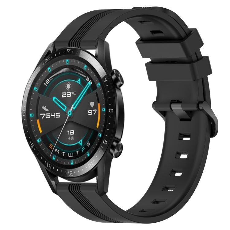 For Huawei GT2 46mm 22mm Concave Striped Slicone Watch Band(Black)