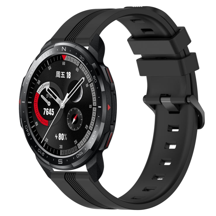 For Honor Watch GS Pro 22mm Concave Striped Slicone Watch Band(Black)