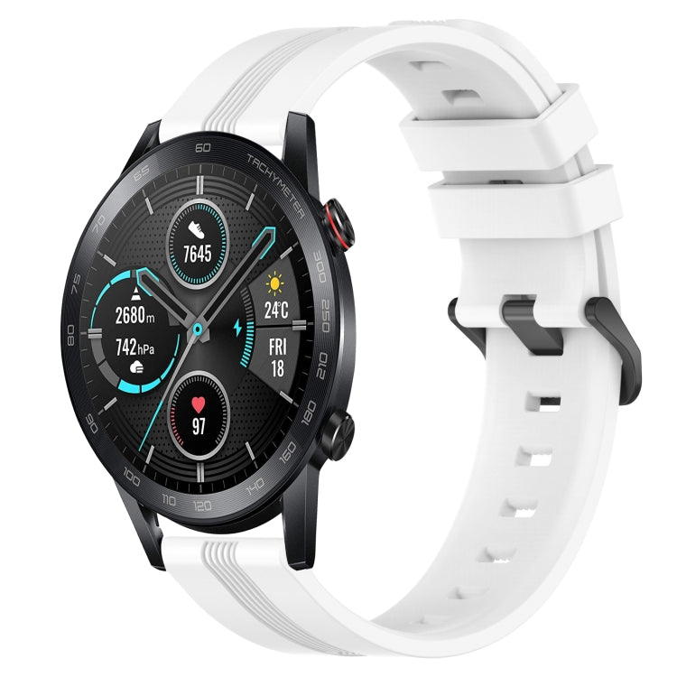 For Honor Magic Watch 2 46mm 22mm Concave Striped Slicone Watch Band(White)