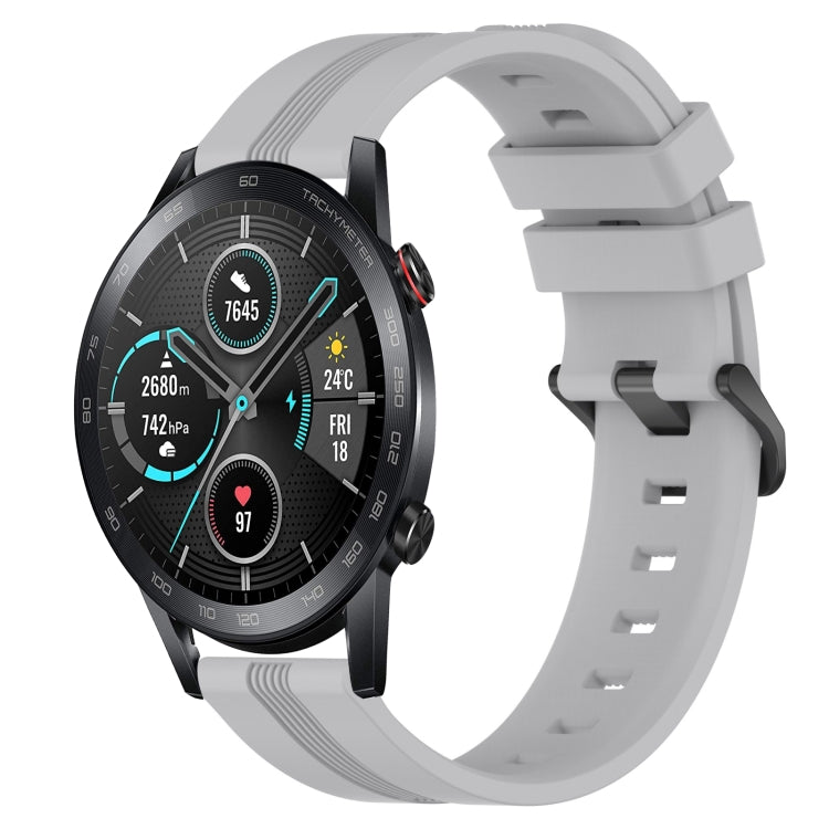 For Honor Magic Watch 2 46mm 22mm Concave Striped Slicone Watch Band(Grey)