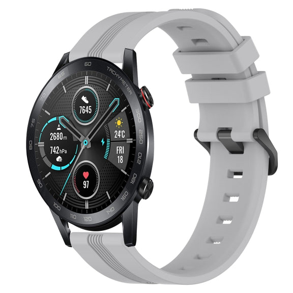 For Honor Magic Watch 2 46mm 22mm Concave Striped Slicone Watch Band(Grey)