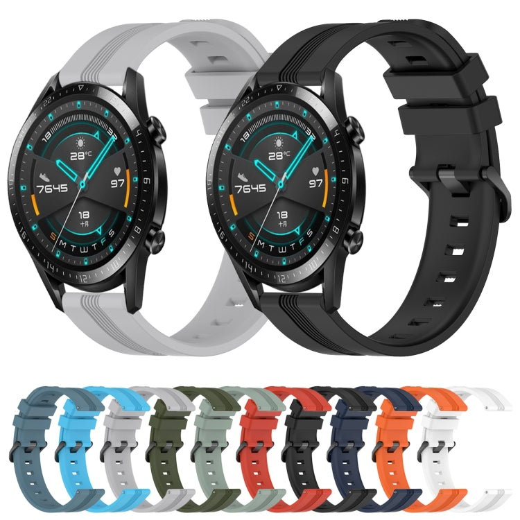 For Huawei Watch GT2 42mm 20mm Concave Striped Slicone Watch Band(Navy Blue)