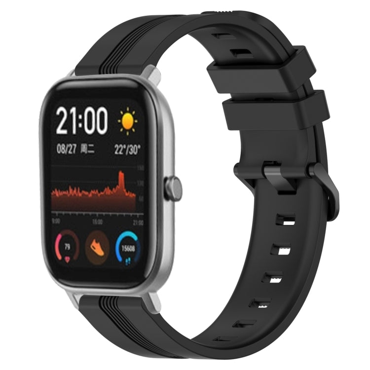 For Amazfit GTS 20mm Concave Striped Slicone Watch Band(Black)