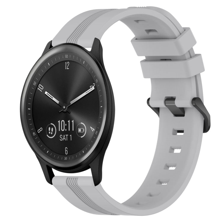 Compatible with Garmin Vivomove Sport 20mm Concave Striped Slicone Watch Band(Grey)