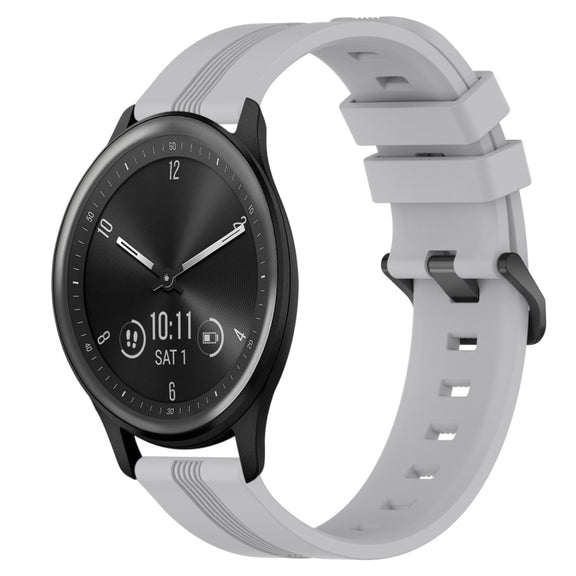 Compatible with Garmin Vivomove Sport 20mm Concave Striped Slicone Watch Band(Grey)