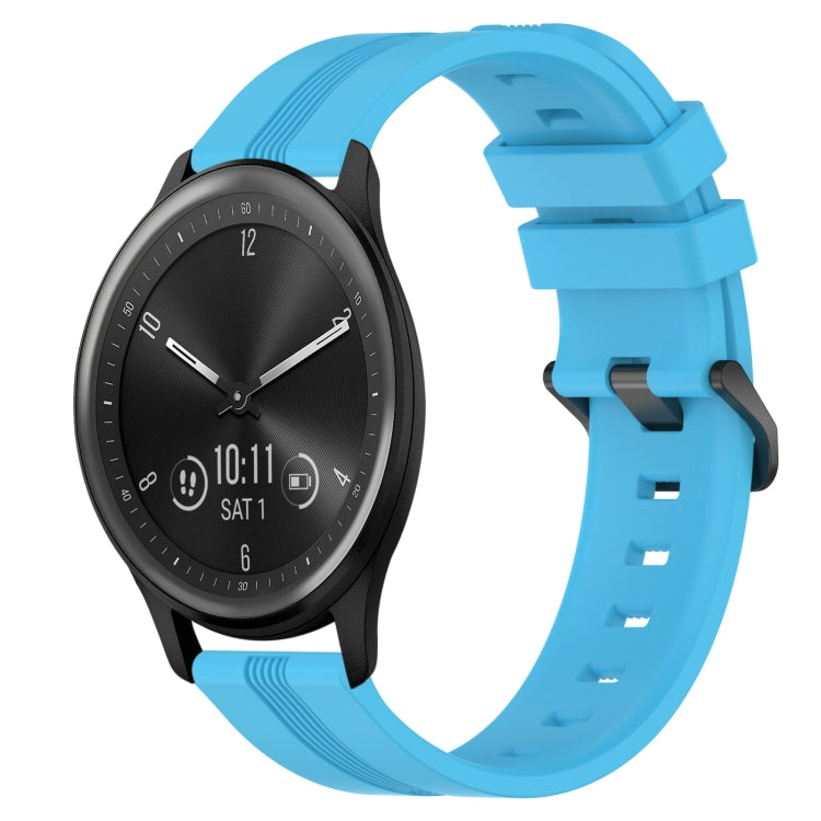 Compatible with Garmin Vivomove Sport 20mm Concave Striped Slicone Watch Band(Sky Blue)