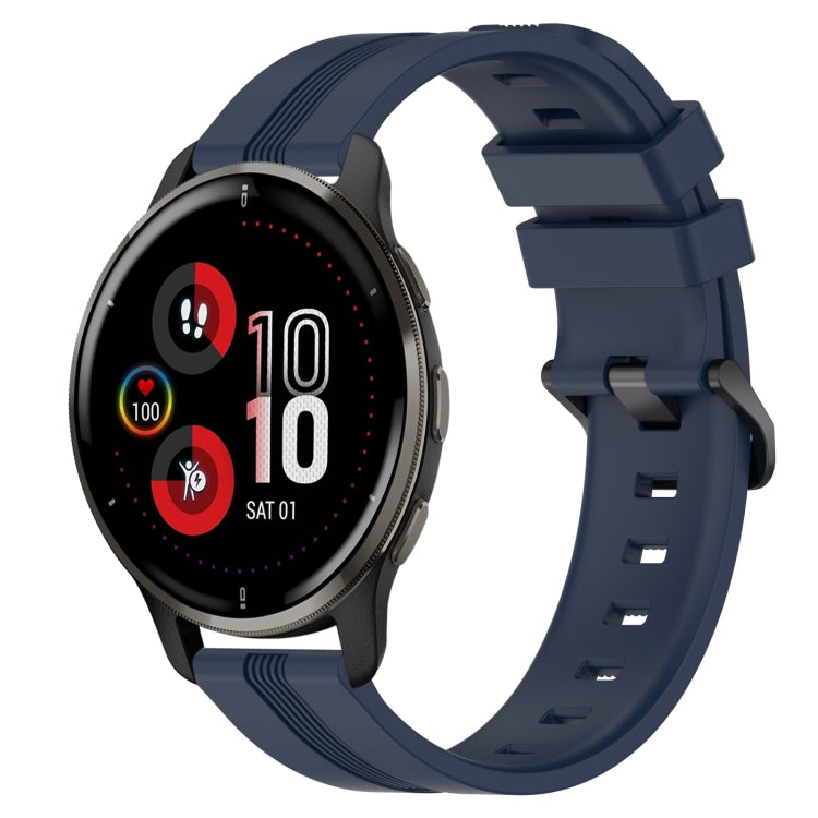 Compatible with Garmin Venu 2 Plus 20mm Concave Striped Slicone Watch Band(Navy Blue)