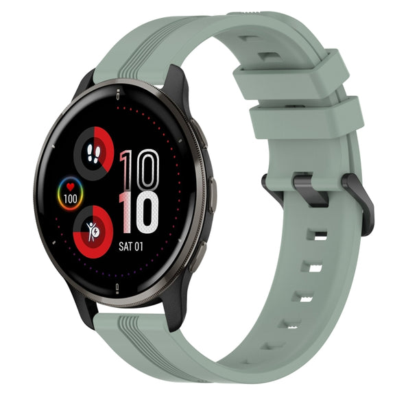 Compatible with Garmin Venu 2 Plus 20mm Concave Striped Slicone Watch Band(Grayish Green)