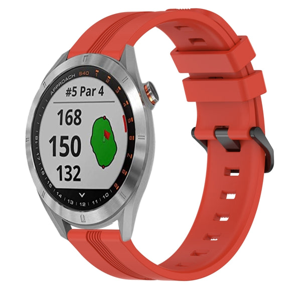 Compatible with Garmin Approach S40 20mm Concave Striped Slicone Watch Band(Red)