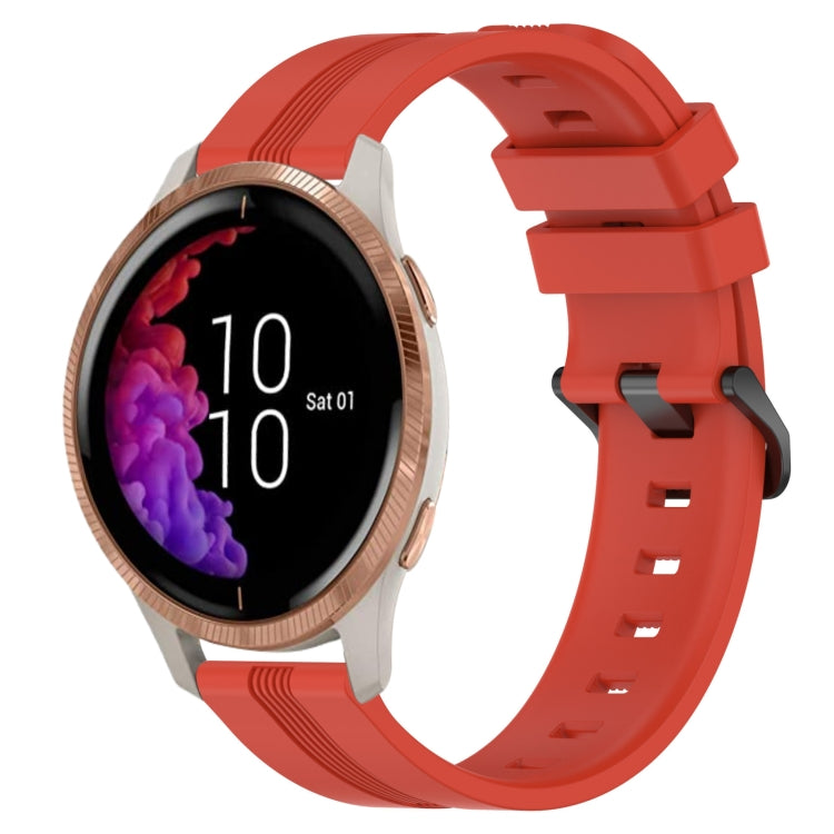 Compatible with Garmin Venu 20mm Concave Striped Slicone Watch Band(Red)