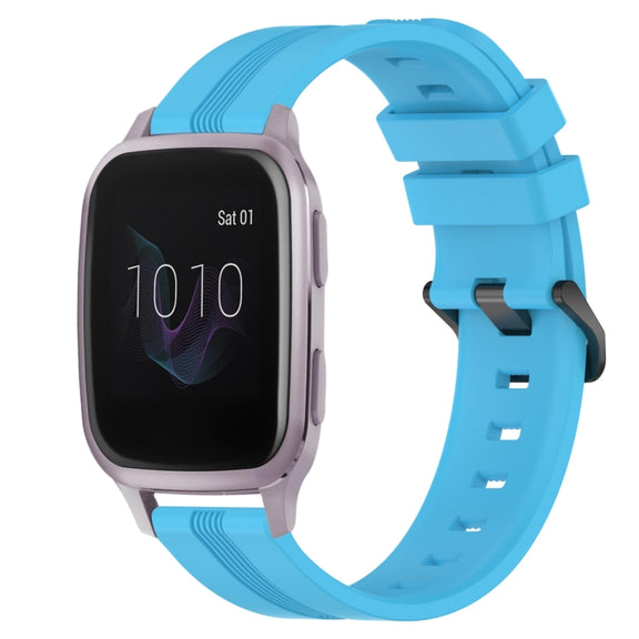 Compatible with Garmin Venu SQ 20mm Concave Striped Slicone Watch Band(Sky Blue)