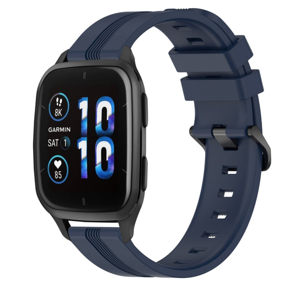 Compatible with Garmin Compatible witherunner Sq2 20mm Concave Striped Slicone Watch Band(Navy Blue)