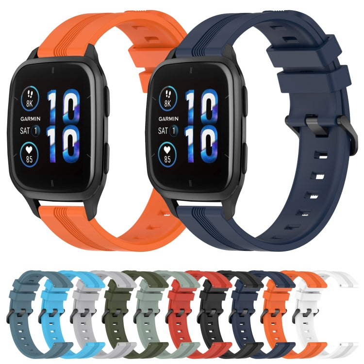 Compatible with Garmin Compatible witherunner Sq2 20mm Concave Striped Slicone Watch Band(Navy Blue)