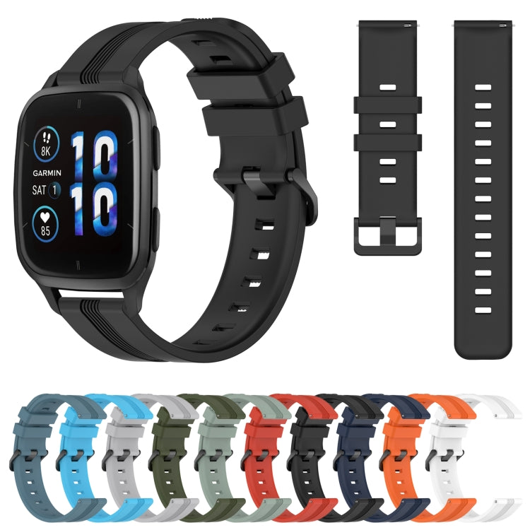 Compatible with Garmin Compatible witherunner Sq2 Music 20mm Concave Striped Slicone Watch Band(Navy Blue)