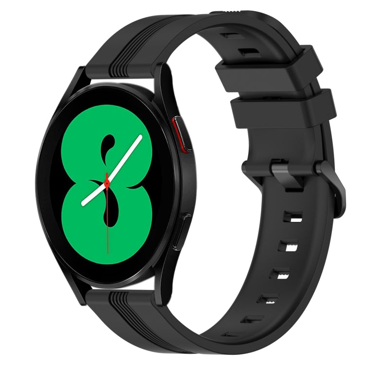 For Samsung Galaxy Watch4 44mm 20mm Concave Striped Slicone Watch Band(Black)