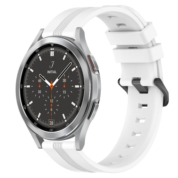 For Samsung  Galaxy Watch 4 Classic 46mm 20mm Concave Striped Slicone Watch Band(White)