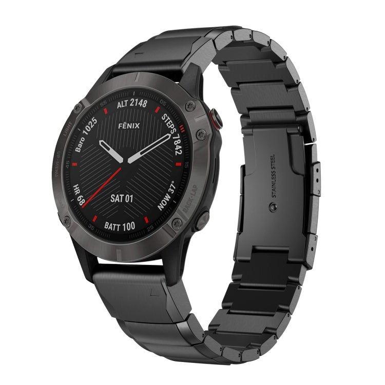 Compatible with Garmin Fenix 6X 26mm Tortoise Shell Stainless Steel Watch Band(Black)