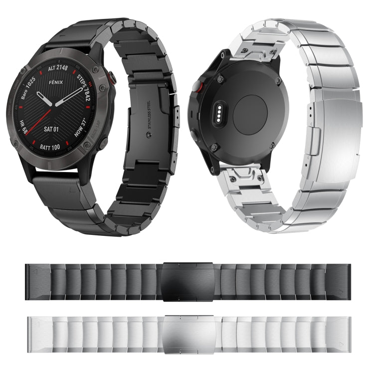 Compatible with Garmin Fenix 6X 26mm Tortoise Shell Stainless Steel Watch Band(Sliver)