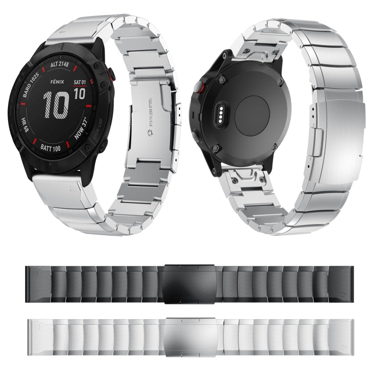 Compatible with Garmin Fenix 6X Pro 26mm Tortoise Shell Stainless Steel Watch Band(Sliver)