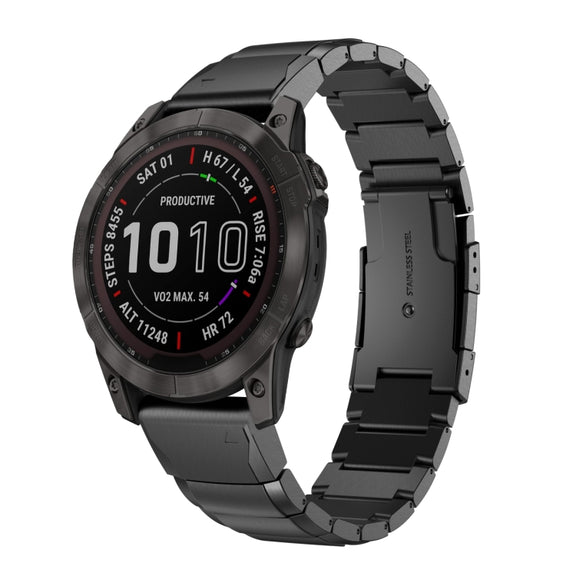 Compatible with Garmin Fenix 7 22mm Tortoise Shell Stainless Steel Watch Band(Black)