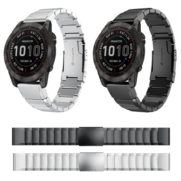 Compatible with Garmin Fenix 7 22mm Tortoise Shell Stainless Steel Watch Band(Black)