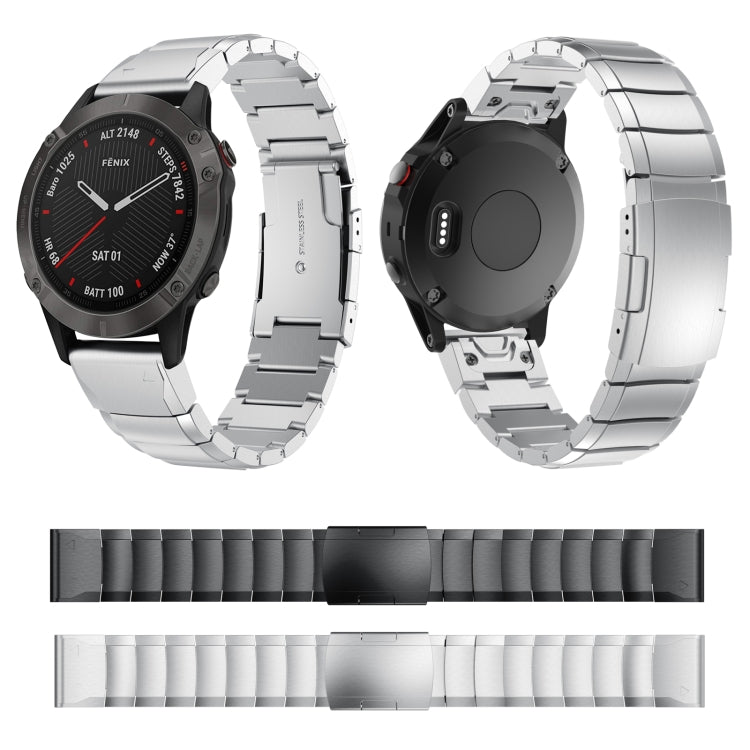 Compatible with Garmin Fenix 6 Sapphire GPS 22mm Tortoise Shell Stainless Steel Watch Band(Silver)