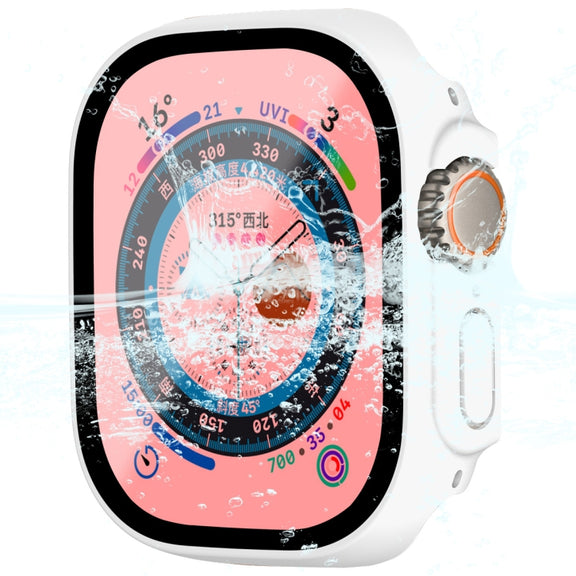 For Apple Watch Ultra / Ultra 2 49mm ENKAY Hat-Prince Water-resistant Full Coverage PC Frame + 9H Tempered Glass Case(White)