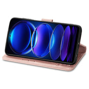 For Xiaomi Redmi Note 12 5G Global Four-leaf Clasp Embossed Buckle Leather Phone Case(Rose Gold)