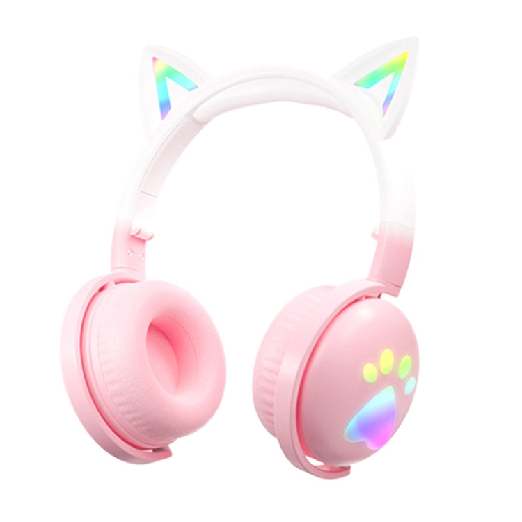 KE28 RGB Cute Cat Ears Bluetooth Wireless Music Headset with Detachable Mic(Pink)
