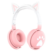 KE28 RGB Cute Cat Ears Bluetooth Wireless Music Headset with Detachable Mic(Pink)