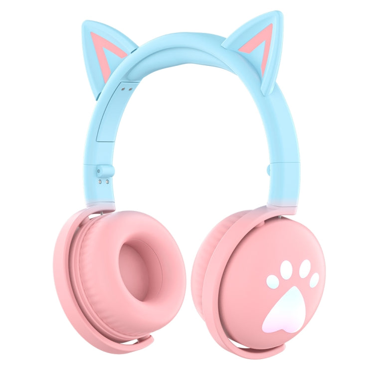 KE28 RGB Cute Cat Ears Bluetooth Wireless Music Headset with Detachable Mic(Pink+Blue)
