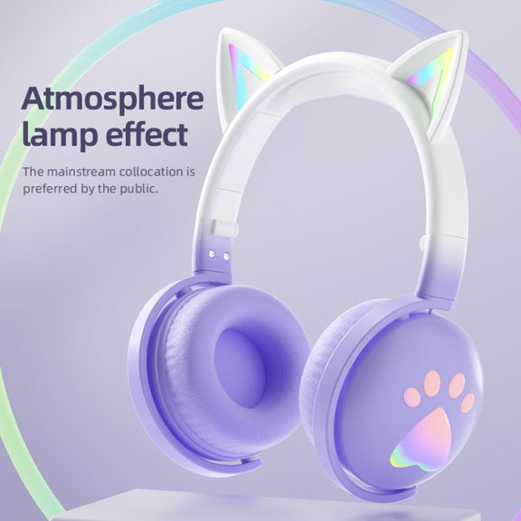 KE28 RGB Cute Cat Ears Bluetooth Wireless Music Headset with Detachable Mic(Pink+Blue)