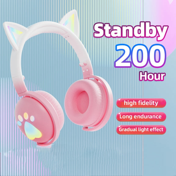 KE28 RGB Cute Cat Ears Bluetooth Wireless Music Headset with Detachable Mic(Pinple)