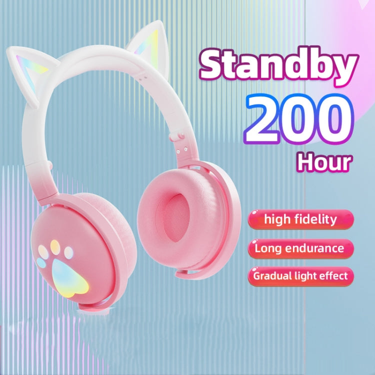 KE28 RGB Cute Cat Ears Bluetooth Wireless Music Headset with Detachable Mic(Pinple)