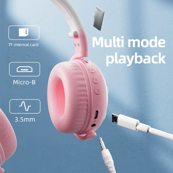KE28 RGB Cute Cat Ears Bluetooth Wireless Music Headset with Detachable Mic(Pink+Blue)