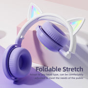 KE28 RGB Cute Cat Ears Bluetooth Wireless Music Headset with Detachable Mic(Pinple)
