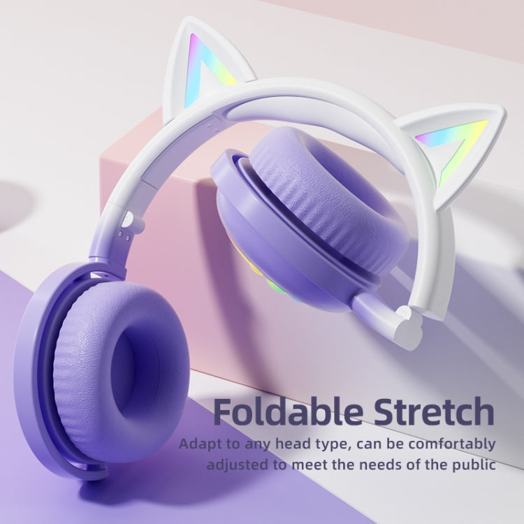 KE28 RGB Cute Cat Ears Bluetooth Wireless Music Headset with Detachable Mic(Pink+Blue)