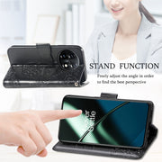 For OnePlus 11 Butterfly Love Flower Embossed Flip Leather Phone Case(Blue)