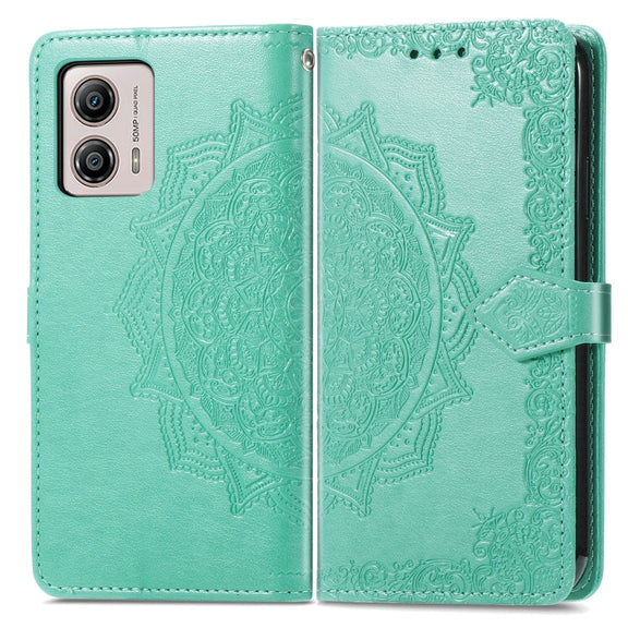 For Motorola  Moto G53 5G Mandala Flower Embossed Horizontal Flip Leather Phone Case(Green)