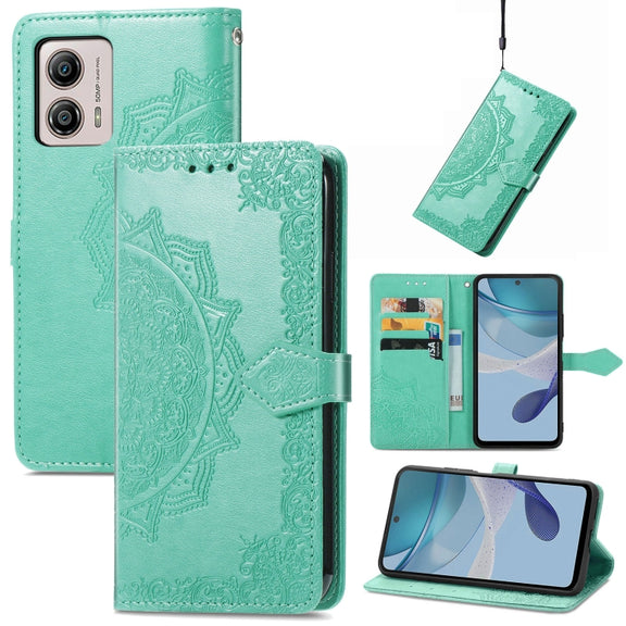 For Motorola  Moto G53 5G Mandala Flower Embossed Horizontal Flip Leather Phone Case(Green)